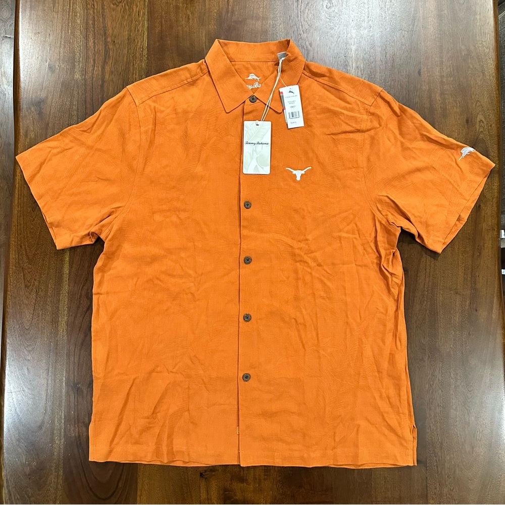 New Tommy Bahama University of Texas Longhorns College UT Silk Button Shirt Sz L